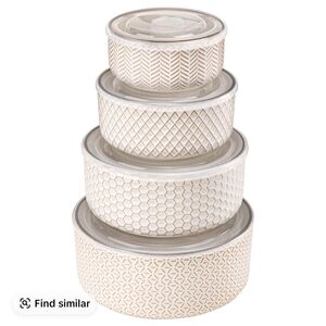 Set of Patterned Cream Storage Bowls